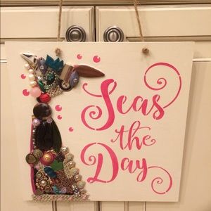 Mermaid Seas the Day jewelry art sign wood wall